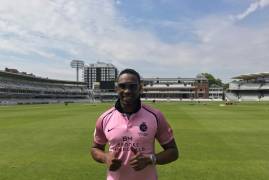 DWAYNE BRAVO ARRIVES WITH MIDDLESEX CRICKET AT LORD'S